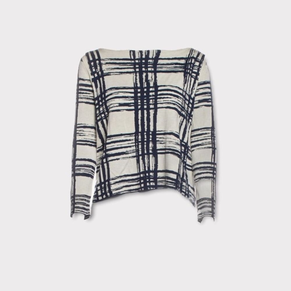 Balenciaga cream and blue plaid 100% Silk Sweater top Size 6‎ - Picture 4 of 4